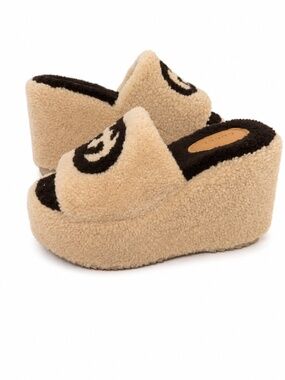 Gucci GG Terry Platform Slide Sandals Beige Brown